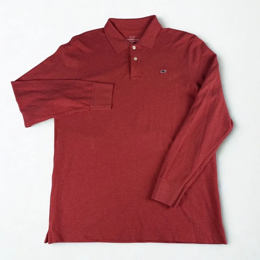 Vineyard Vines Long Sleeve Whale Polo Shirt Youth‎ XL Red Classic Fit Casual